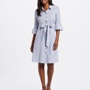 Draper James Striped Ruffle Shirt Dress 10 EUC